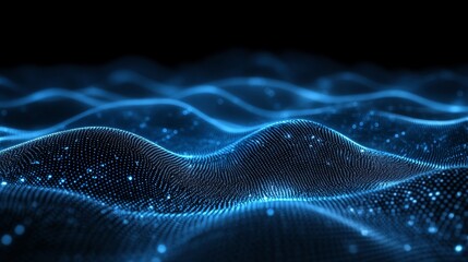 Abstract Digital Wave with Glowing Blue Particles. Big Data Visualization. Technology Background.