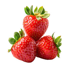 Three strawberries isolated, transparent background.