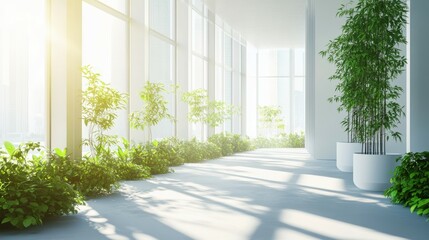 Innovative architectural blueprint for a sustainable green building design with natural elements and energy efficiency