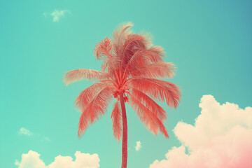 Obraz premium A minimalist photograph of a palm tree, with a pop art-inspired aesthetic, set against a light blue sky and featuring pastel tones.