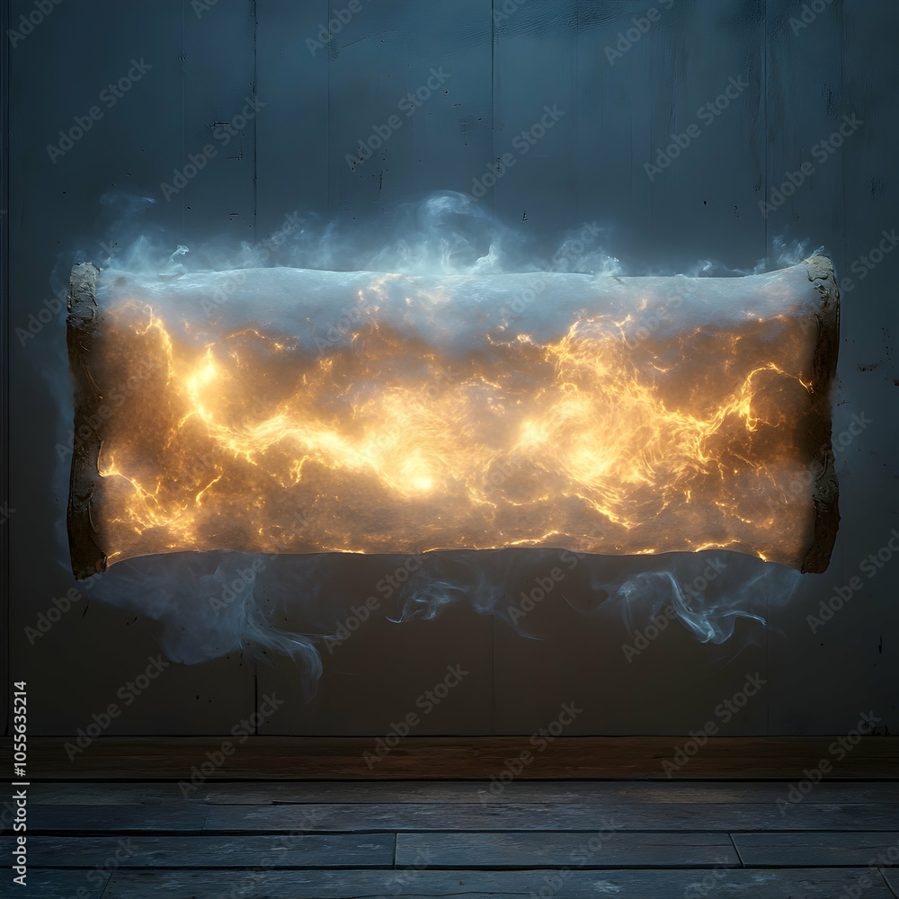 Poster weathered blank scroll with curling ends on a textured background