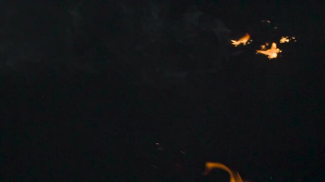 Ignition of a Combustible Mixture. A cloud of flammable substance flares up and burns in the dark