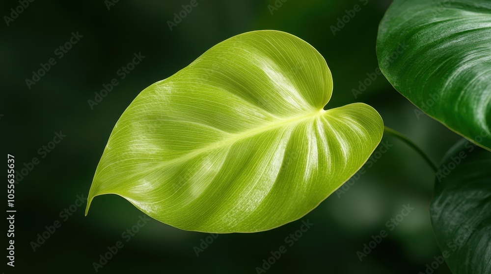Poster a close-up view of a vibrant green leaf highlighting intricate textures and patterns, capturing the 