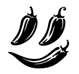 Hot pepper symbol. Spice food icon emblem sign. Silhouette black and white vector illustration