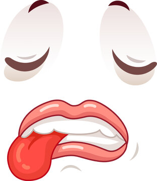 Naklejki Funny cartoon face shows disgust with eyes closed and tongue out, perfect for negative emotions in design, icon, or meme on white background