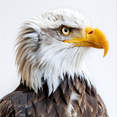 Obraz premium A large eagle is standing on a white background ,Bald Eagle, Haliaeetus leucocephalus, isolated on white background 