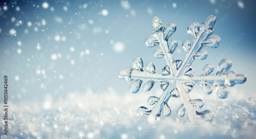 Poster snowflake in winter wonderland with sparkling snow and tranquil atmosphere