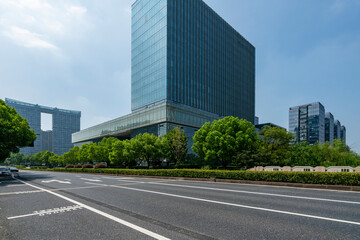 Obraz premium Urban roads and office buildings in the financial district, Hangzhou, China