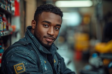 Confident mechanic in workshop: capturing the essence of skilled craftsmanship and style