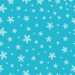 Light blue seamless snowflake pattern. Seamless vector pattern with white snowflake. Perfect for winter season wallpaper, wrapping paper or textile.