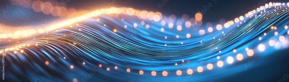 Poster vibrant abstract waves of light in blue and orange, creating a dynamic and energetic visual suitable