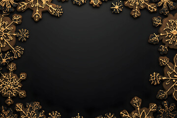 A decorative border of golden snowflakes on a dark background.