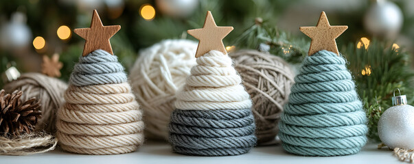 Rustic Wool Christmas Trees with Wooden Stars – Cozy Holiday Decor