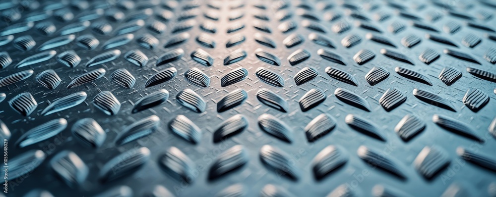 Poster a close-up view of a textured metal surface featuring diamond patterns, ideal for industrial and arc