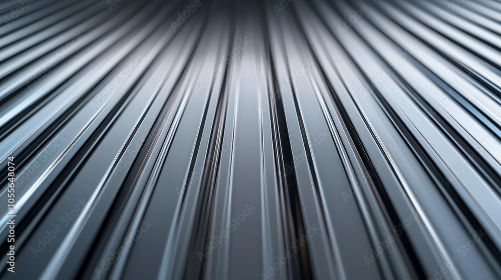 Poster a close-up view of sleek, reflective metallic strips arranged in parallel, highlighting texture and 
