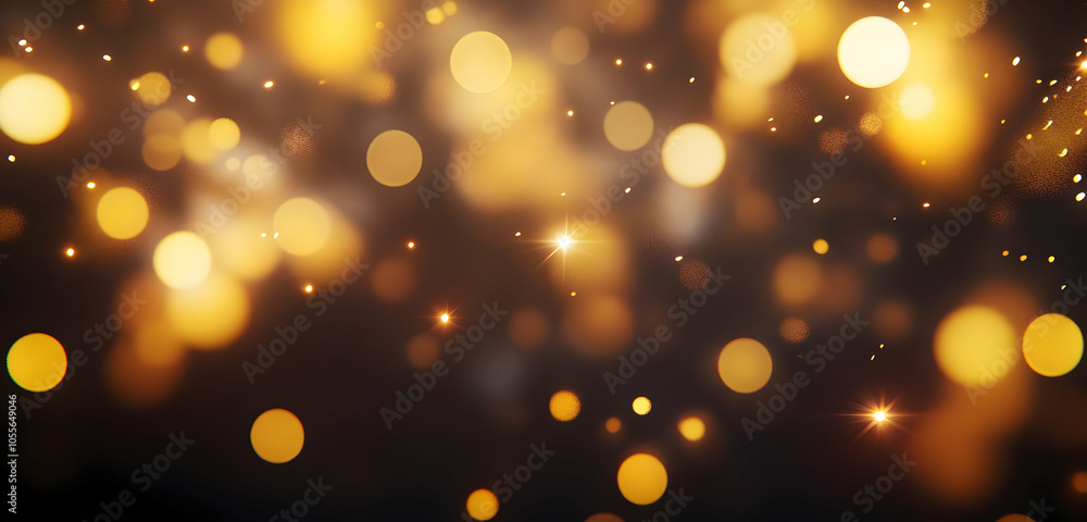 Poster a blurred background of golden bokeh lights creating a festive and warm atmosphere.