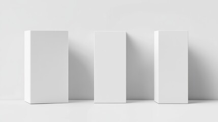 Set of white tall packaging boxes showcasing side and front perspectives ideal for minimalist product presentations