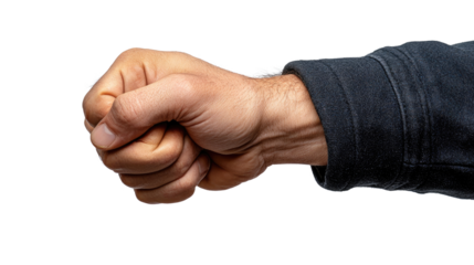 fist punching through the wall on white background