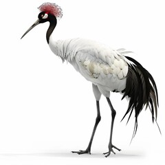 Obraz premium grey crowned crane bird With white Background.