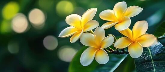Fototapeta premium Detailed Photo Of The Beauty Of Yellow Frangipani Flowers Blooming