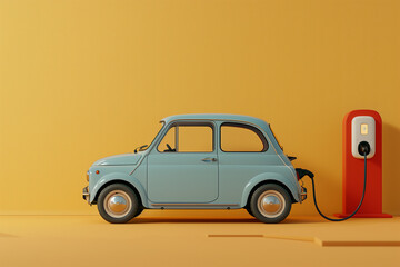 Descriptive Title: Vintage Electric Car Charging at Station. Generative AI image