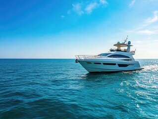 Fototapeta premium Large white boat on calm water