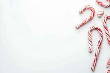 A collection of candy canes arranged on a light background, ideal for festive themes.