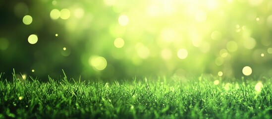 Obraz premium Green Meadow Grass Abstract Background With Bokeh Effect
