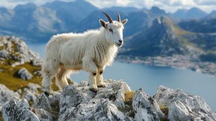 White Mountain Goat Standing on a Rocky Summit