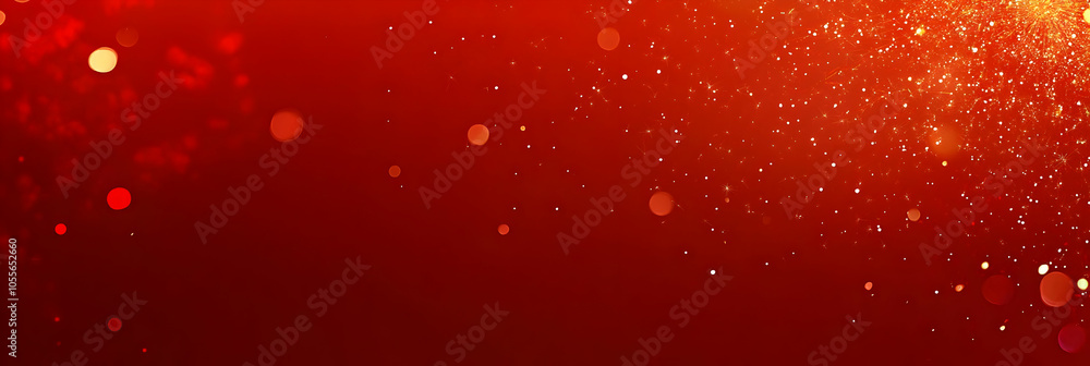 Poster a vibrant red background with sparkling bokeh effects, ideal for festive themes.