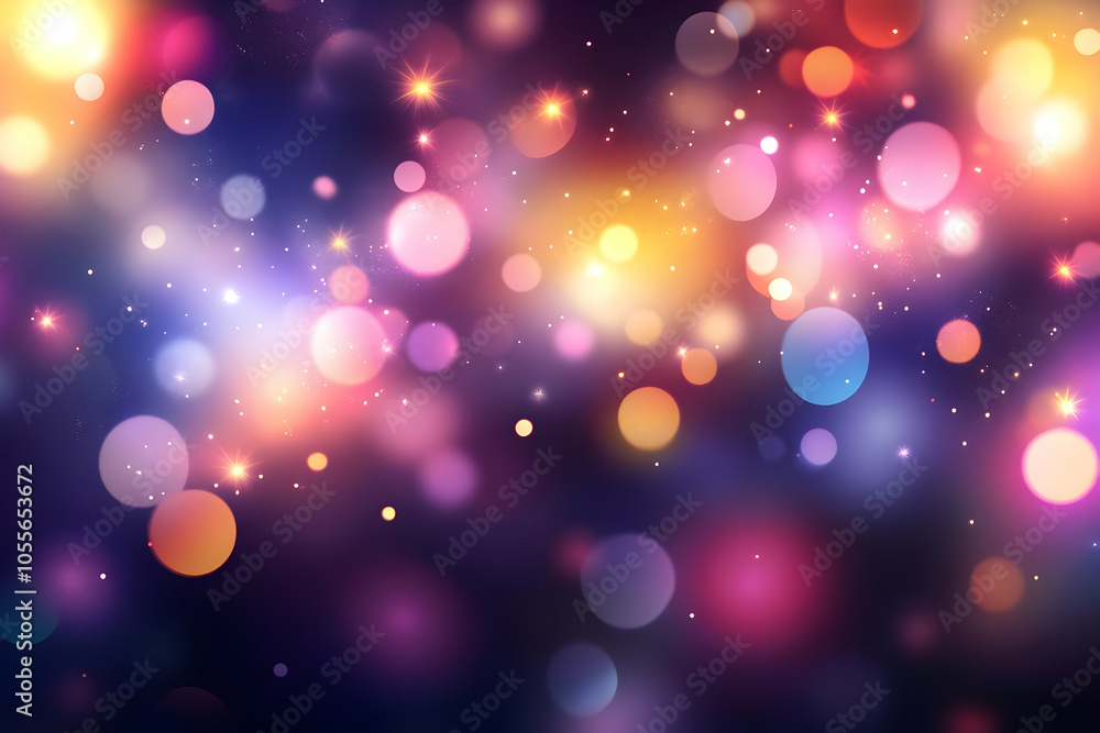 Poster a vibrant abstract background with colorful bokeh lights and sparkles.