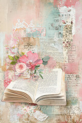 A double-page junk journal background with vintage papers