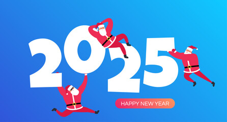 happy new year 2025 santa clauses with numbers vector illustration