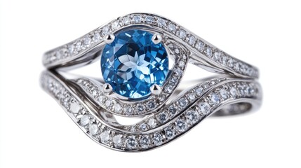 A stunning ring set featuring blue topaz and diamonds showcasing an elegant and eye catching design