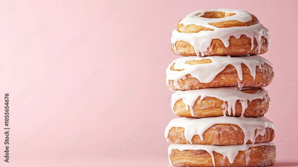 Poster stack of cinnamon rolls with icing and space for dessert day messages