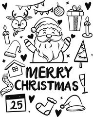 Hand drawn christmas season background, Christmas Elements Vector Line Drawing Set Isolated On A White Background