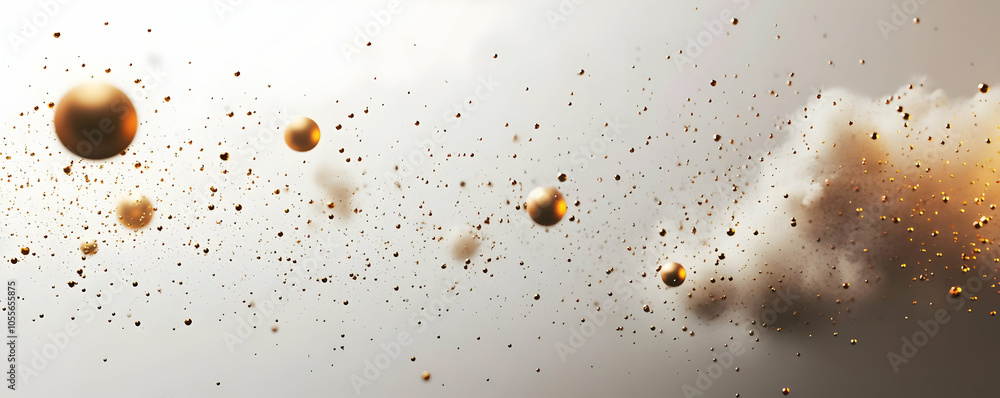 Poster abstract representation of particles and clouds in a dynamic, ethereal environment.