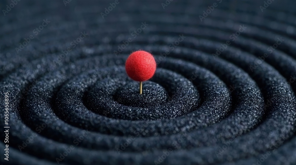 Poster a striking red ball stands out against a textured black surface, creating captivating concentric rip