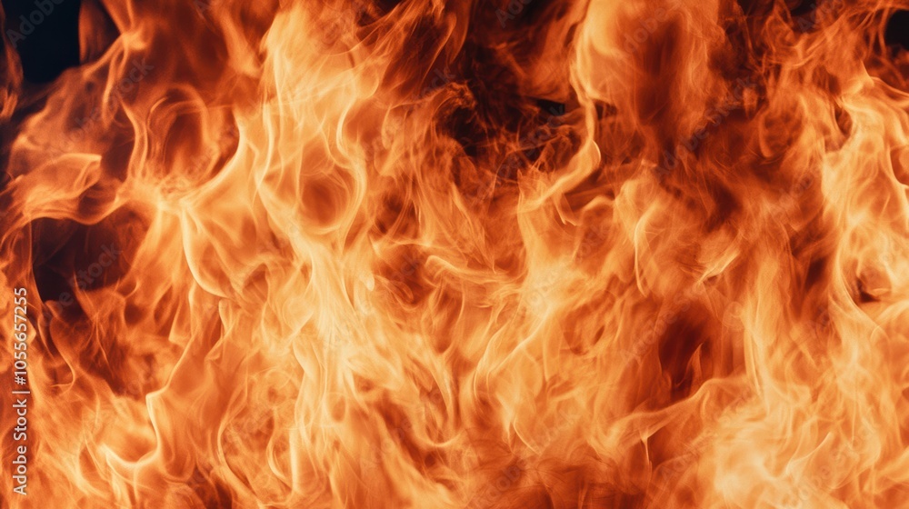 Poster captivating close-up of vibrant flames dancing wildly, creating an intense and dynamic atmosphere fo