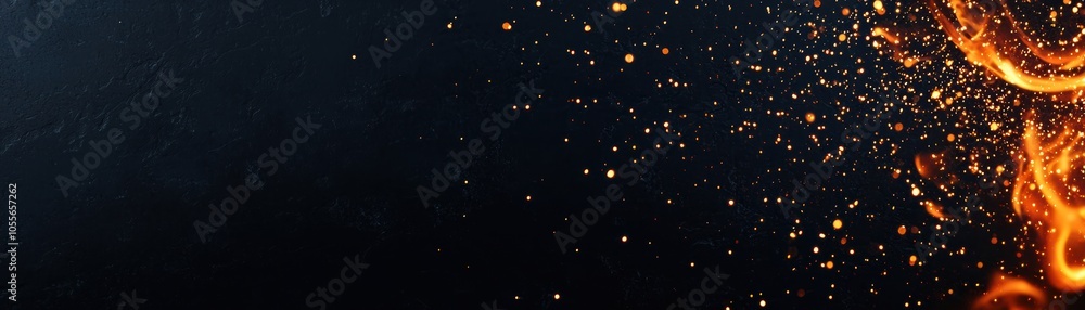 Poster dynamic abstract background features vibrant orange sparks on a dark surface, perfect for creative p