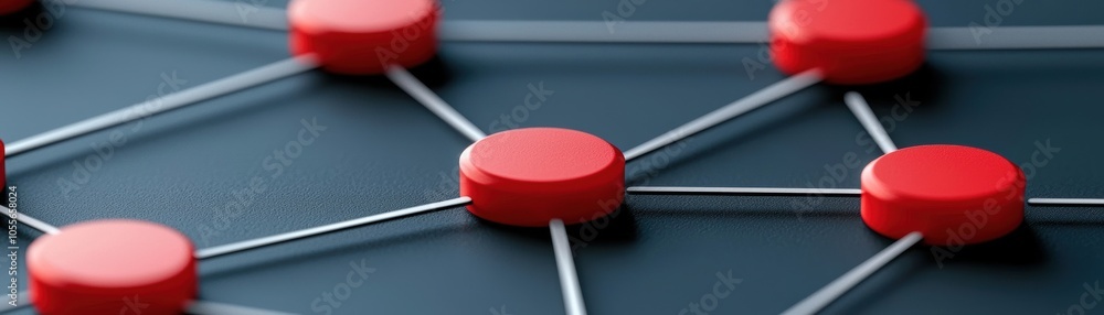 Poster abstract network structure with red nodes and linking lines on a dark background, symbolizing connec