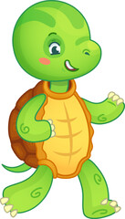 Cartoon illustration of a happy green turtle walking and winking, perfect for children s books, educational materials, and more