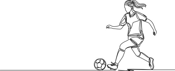 continuous single line drawing of female soccer player, line art vector illustration © Christian Horz