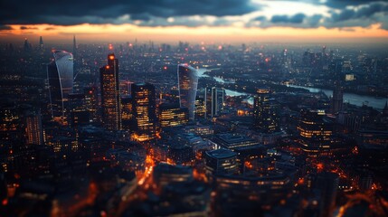 Fototapeta premium Aerial view of a cityscape during twilight hours