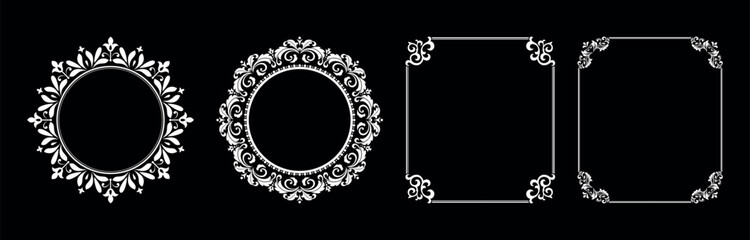 Set of decorative frames Elegant vector element for design in Eastern style, place for text. Floral black and white borders. Lace illustration for invitations and greeting cards.