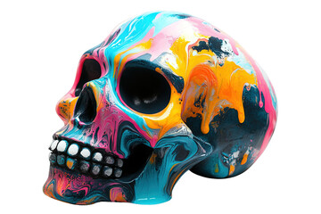 Vibrant Dripping Skull with Neon Hues and Glossy Finish Isolated