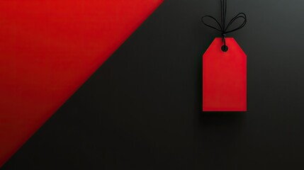 Fototapeta premium Black Friday discount tag on a black and red background, symbolizing savings, with ample copy space