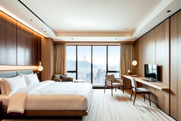 Korean hotel design. Bedroom interior at the hotel in Korea.