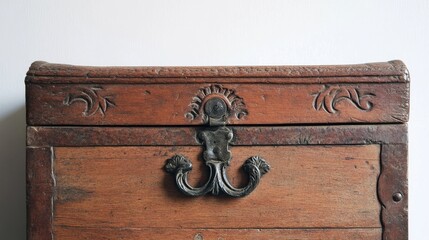 Obraz premium Antique chest featuring a handle set against a clean white backdrop