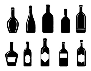 Bottles Silhouette. Flat Vector Illustration